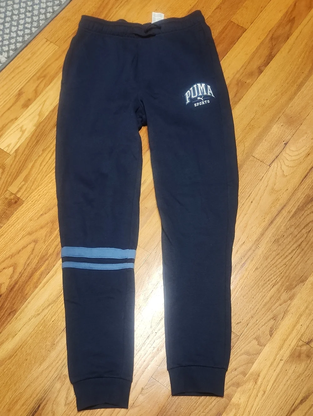 Puma Navy Sweatpants with Light Blue Stripes, EUC